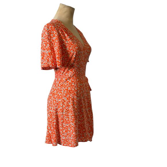 Nobody’s Child orange floral short sleeves wrap mini dress size XS - Picture 9 of 16